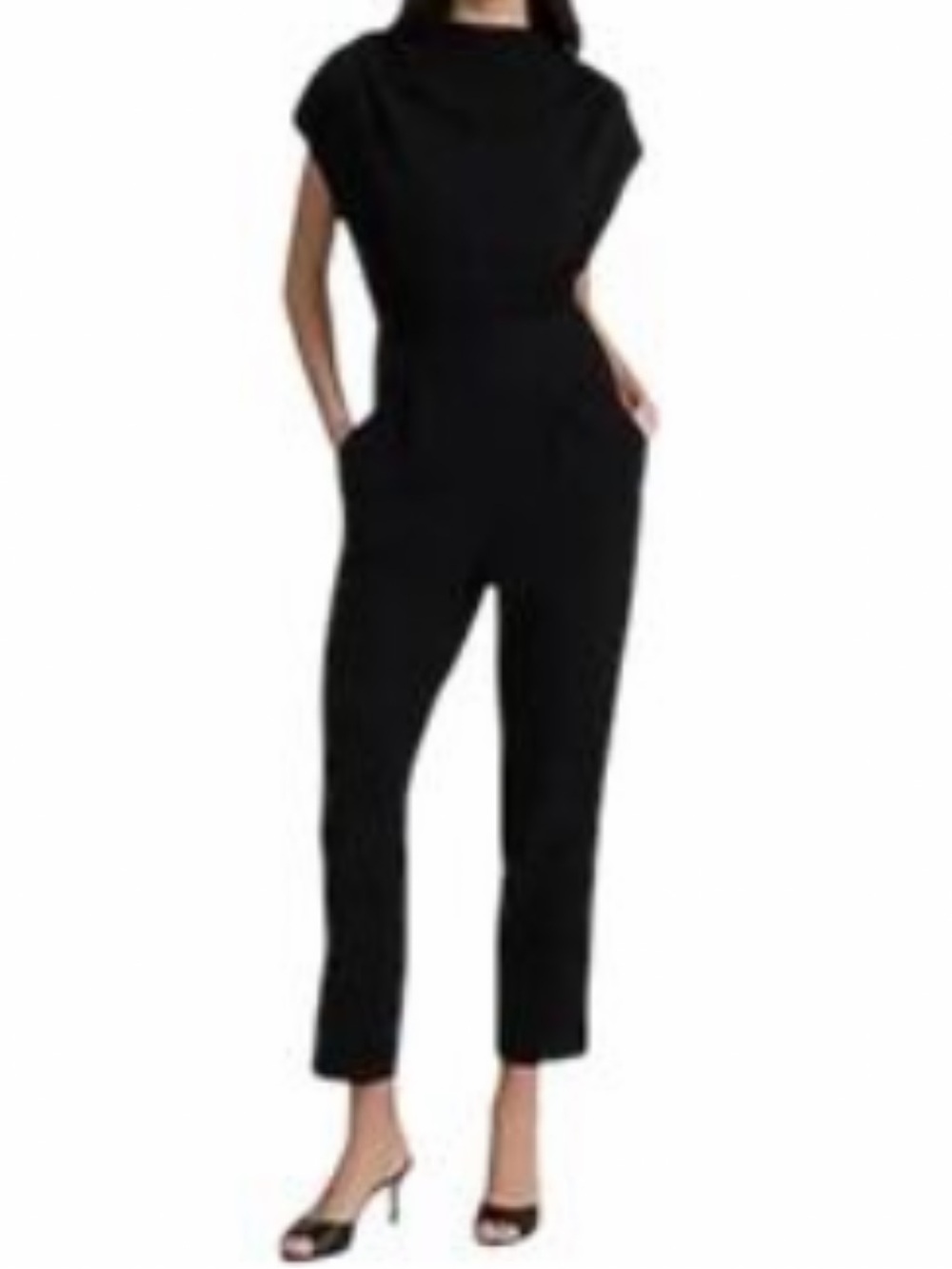 Express Velvet Mixed-Media Draped Cap Sleeve Jumpsuit in black
